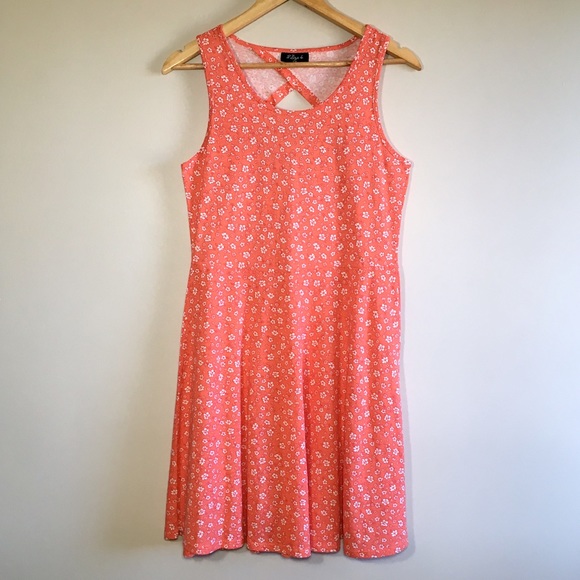 Coral Pink Floral Pattern Fit & Flare Summer Dress - Picture 1 of 7